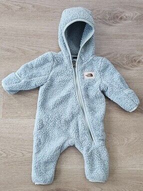 The North Face Infant 0-3M Fleece Hooded Bunting One Piece Blue Sherpa Baby